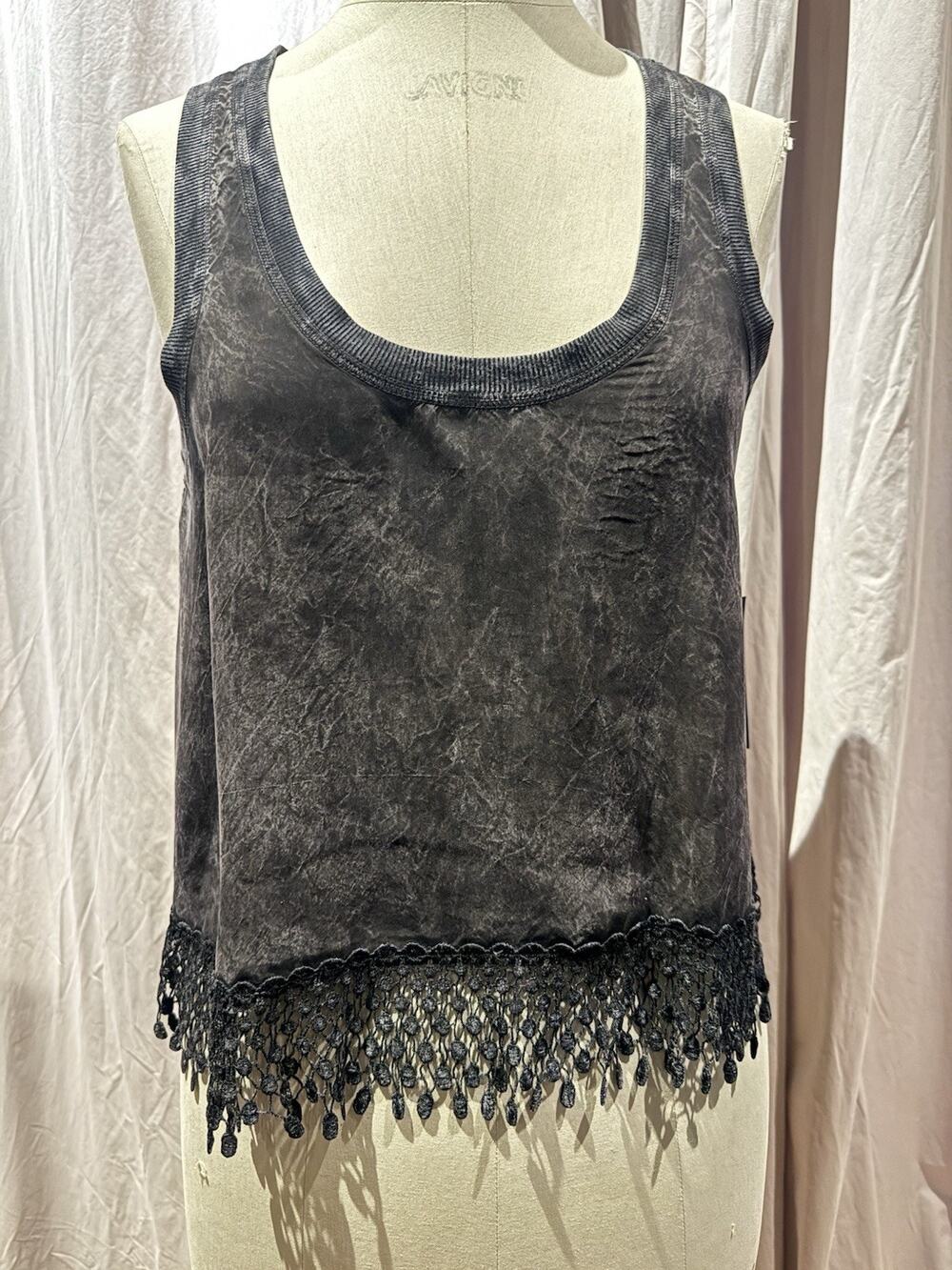 Ann Ferriday Distressed Vintage Wash Cupro And Lace Top L